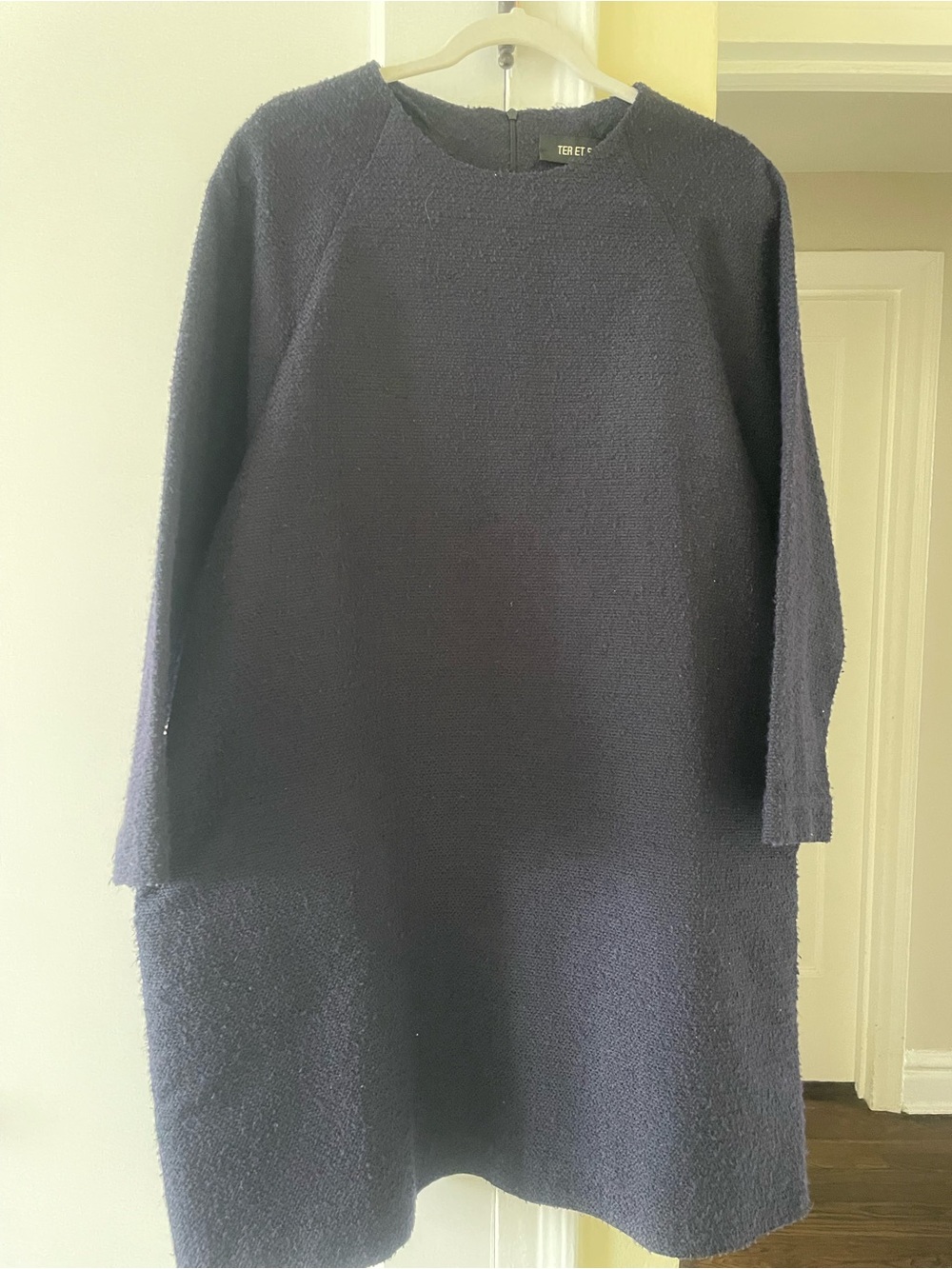 TER ET BANTINE Navy Long Sleeve Bouclé Dress